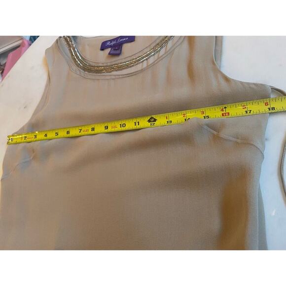Ralph Lauren Purple Label Silk Cocktail Dress 6 Embellished Beaded Neck Tan $3K - Picture 8 of 16
